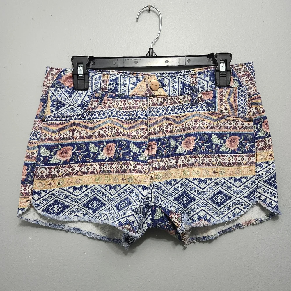 Tinsel women' shorts size 26 floral boho blue and orange